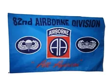 82nd Airborne Flag Polyester White 3x5 FT Banner Grommets Man Cave Garage Army