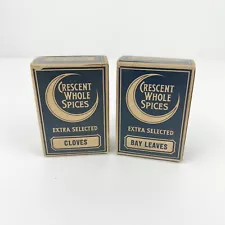 Vintage Crescent Whole Bay Leaves & Cloves Spice Herb Box Set Of 2 W/ Contents