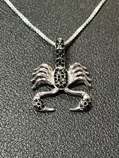 20” New Condition Sterling Silver Black CZ Scorpion Pendant Necklace