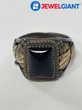 SIGNED GOLD-FILLED STERLING SILVER BLACK ONYX RING SIZE 10.25 15.0G #FH363