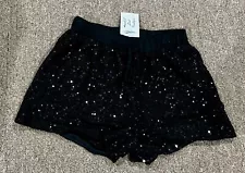 Jess Lea Boutique Black Sequin Drawstring Shorts Sz Med- NWT