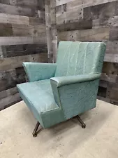 Vintage 1960s Era Swivel Lounge Chair Mid Century Modern Blue Retro Living Room