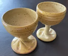 Handmade Ceramic Wine Goblets Pair, Handcrafted & Marked, Earthy Speckled Glaze