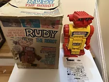 Vintage 1970 Remco Rudy the Robot Walking Motorized Toy 16" Size Orange Yellow