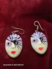 Fun Mask With Purple Accents Earrings Harlequin Style