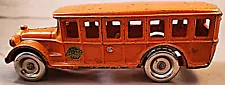 c1925 ARCADE #311 CAST IRON ORANGE SEVEN WINDOW BUS, STEEL WHEELS NR