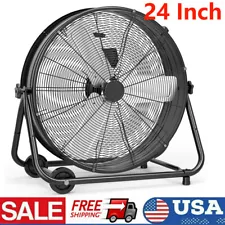 24in Industrial Drum Fan 3 Speed 360° Tilt for Warehouse & Workshops Heavy Duty