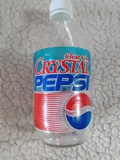 Crystal Pepsi Clear Cola EMPTY Glass Bottle 16 oz (1 pt, 473 ml) from 1990's