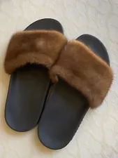 Givenchy Paris Brown Mink Slides Sz 38 US SZ 7.5 Rare Color EXCELLENT CONDITION