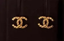 Brand New Authentic CHANEL fashion costume jewelry 24P Gold Tone earrings studs