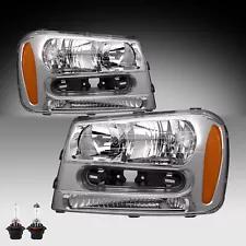 Headlights For 2002-2009 Chevy Trailblazer Ext Chrome Headlamps w/ Bulbs 02-09