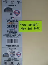 WORLD SERIES *GAME-4, 2022, ASTROS-PHILLYS, "NO-HITTER" REPRODUCTION GAME TICKET