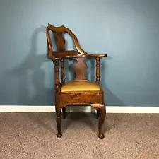 Circa 1740s English Queen Anne High-Back Corner Chair