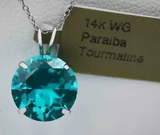 GENUINE 4.12 Cts PARAIBA TOURMALINE PENDANT 14K WHITE GOLD - Free Certificate