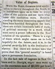 Rare 1860 Fernandina FLORIDA newspaper w long report onTHE PRICE of NEGR0 SLAVES