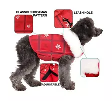 Christmas Dog Coat Windproof Jacket Fleece Lined Red with White Fur Trim NEW