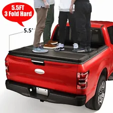 For 15-20 Ford F150 5.5ft Hard Bed Fiberglass Tri-Fold Tonneau Cover W/LED