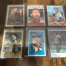 VINTAGE BASEBALL LOT (6 CARDS) PETE ROSE BABE RUTH AARON AL KALINE WILLIE MAYS