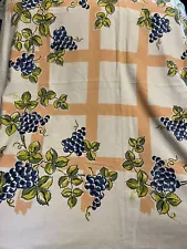 Vintage MCM Peach Trellis Tablecloth Grapes Country 46x48