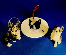 Boston Terrier Decorative Porcelain Bauble & Sculptured Pair Of mini BT’s