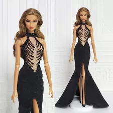 GOWN FOR FR2 FASHION ROYALTY DOLL BLACK BEAD SEQUIN MERMAID DRESS CLOTHES D065B