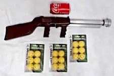 VINTAGE NEWELL AIRFIRE SUB-MACHINE GUN & SMILEY PING PONG BALL AMMO, WORKS! USA