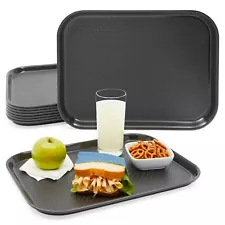 8 Pack Plastic Nonslip Serving Tray for Cafeteria, School Lunch, Black, 12 x 16"