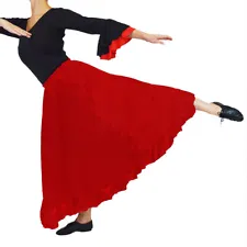Womens Panel Dance Skirt Spanish Flamenco Mexican Fancy Dress Costume Red