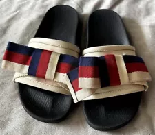 Gucci Black Ivory Red Blue Pursuit Bow Slide Shoes, Size EUR 36