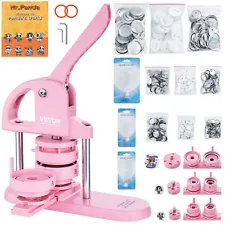 VEVOR Button Maker Machine Pin Badge Maker 1/1.25/2.28 inch 3-in-1 Pink for DIY