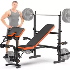 Adjustable Weight Bench Bench Press with Squat Rack Olympic for Home Gym Black