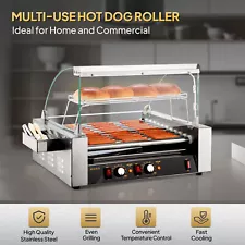 Commercial Electric 30 Hot Dog 11 Roller Grill Cooker Machine with Cover