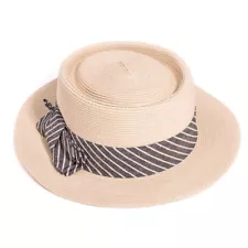 S329 - Ladies straw boater Hat With Stripe Band