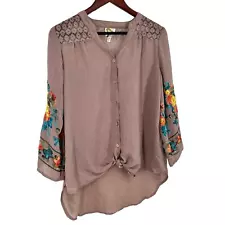 Anthropologie Fig & and Flower Sz Large Angle Cut Bohemian Blouse Shirt Top Boho