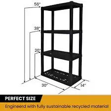 Black 4-Shelf Plastic Shelving Unit Garage Shelves Storage 56" H x 14" D x 30" W