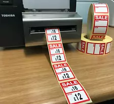 Red - Sale was / now Price Stickers / Labels For Use With Thermal Printers