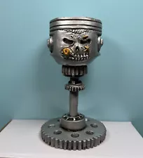 Piston Skull Faced Resin Head Art Figurine Sculpture For Automotive Enthusiasts