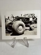 RARE Antique Photo Huber Tractor Racing Tractor Slick Tires Farm Photograph