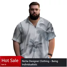 2024!New!HOT SALE!Plus Size Men's Tops,Owl Print Hawaiian Button Down Polo Shirt