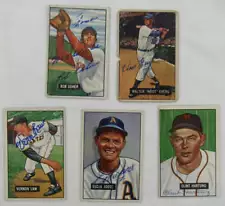 Lot of 5 Signed 1952 Bowman Baseball Cards Eddie Joost Vernon Law Clint Hartung