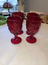 FENTON for L.G. WRIGHT Wine Goblets WILD ROSE Red SET of FOUR 7.5” Tall, Large