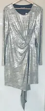 New York & Company Gabrielle Union Shimmery Metallic Silver Draped Dress Size XL