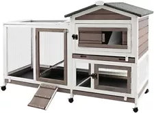 Petscosset Rabbit Hutch Bunny House Indoor on Wheels with Tray for Small Animals