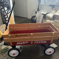 Radio Flyer Trav-ler Wagon Wheeled Red Cart With Wood Sides Pull Handle