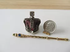 Vintage Artisan Jeweled Scepter & Crown for King Queen Dollhouse Miniature 1:12