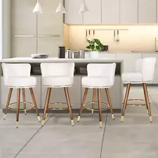 24" Swivel Bar Stools Leather Counter Height Barstools with Wood Legs 4PCS White