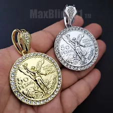 Hip Hop Jewelry Iced Icy 50 Pesos Centenario Mexican Coin Cubic Zironia Pendant