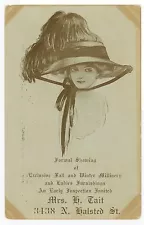 Formal Millinery Showing RARE Antique CHICAGO Advertising HAT Woman 1909