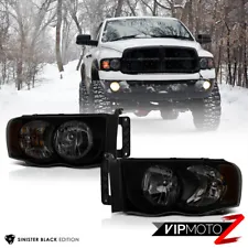 For 2002-05 Dodge Ram 1500 "SINISTER BLACK" Front Headlights 03-05 Ram 2500 3500