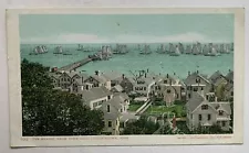 MA Postcard Cape Cod Provincetown Harbor From Town Hill homes ships bird's eye